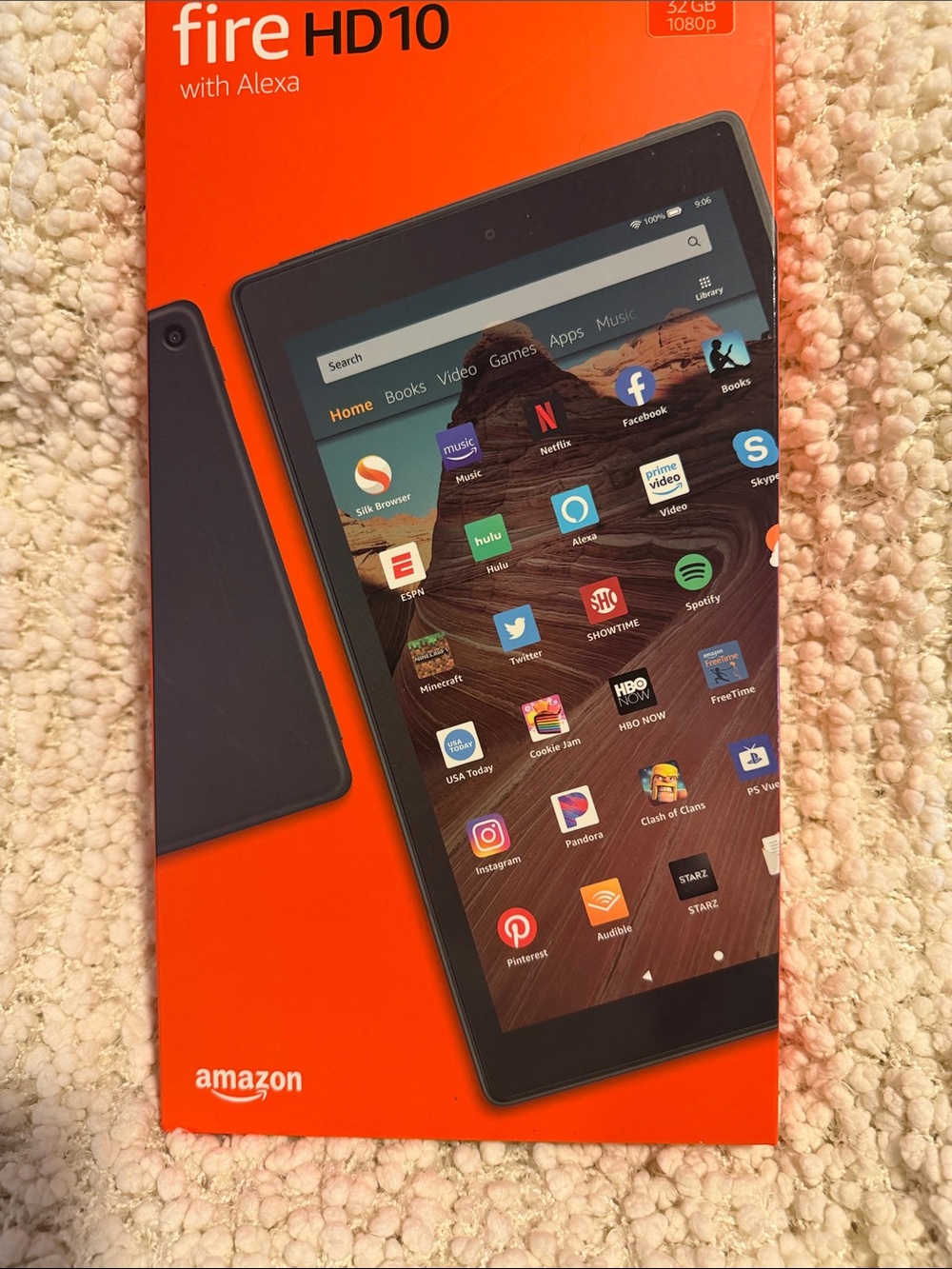 Amazon Fire HD 10 Tablet in Black with Orange Box Accents